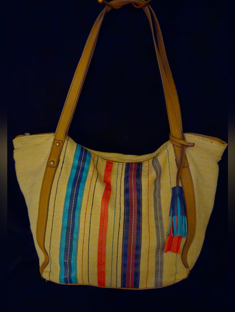 Relic Tan w/Multi-Color Stripes & Tassel Tote